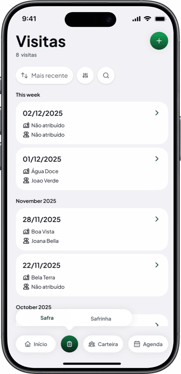 Historico centralizado da fazenda e linha do tempo